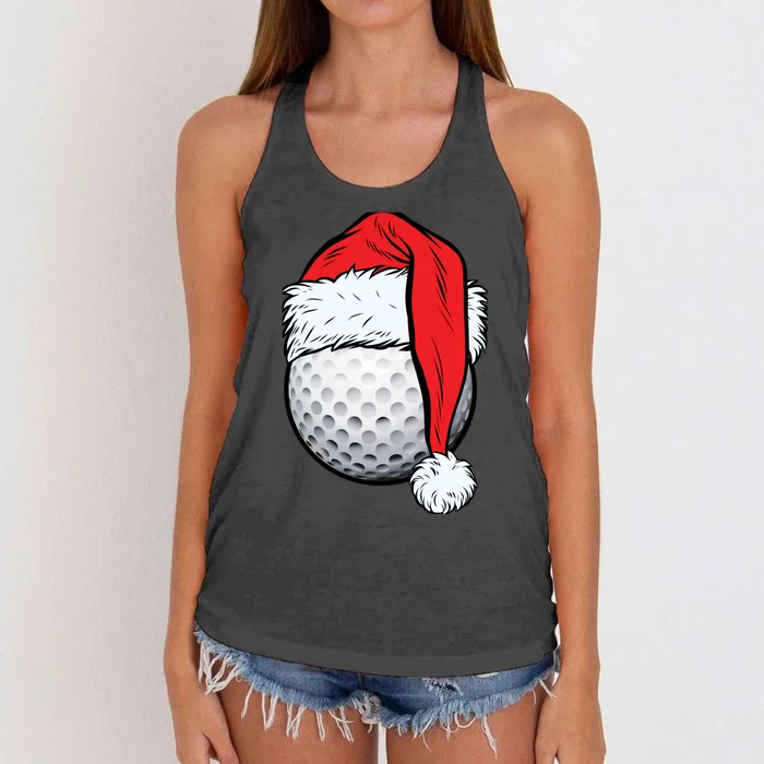 Christmas Golf Ball Santa Hat Funny Sport Xmas Women's Knotted Racerback Tank