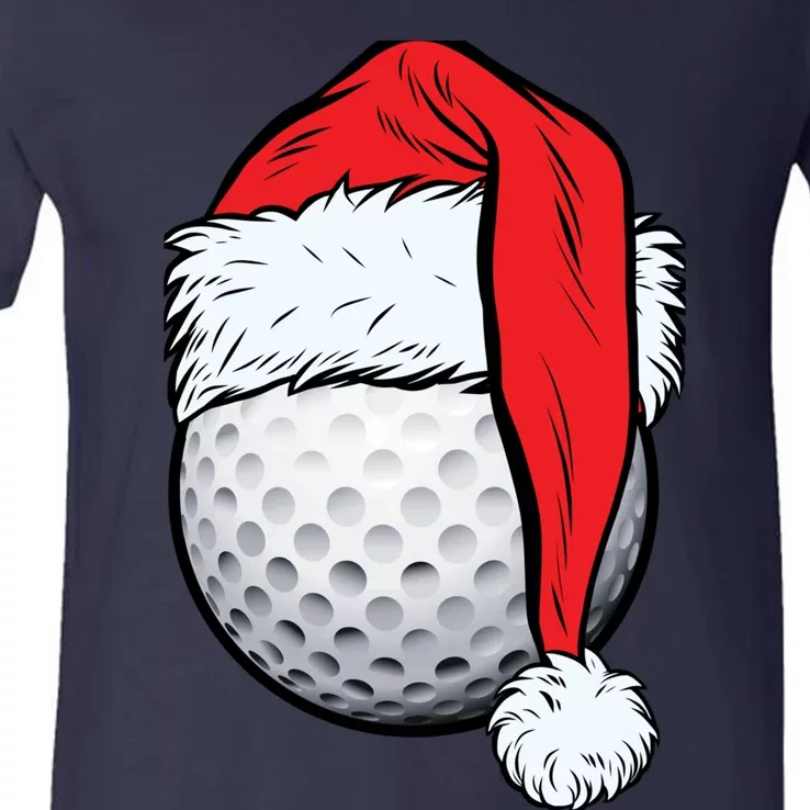 Christmas Golf Ball Santa Hat Funny Sport Xmas V-Neck T-Shirt