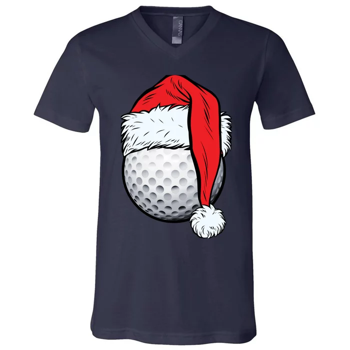 Christmas Golf Ball Santa Hat Funny Sport Xmas V-Neck T-Shirt