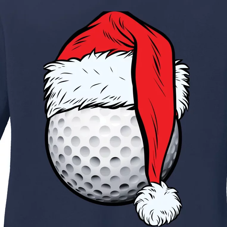 Christmas Golf Ball Santa Hat Funny Sport Xmas Ladies Long Sleeve Shirt