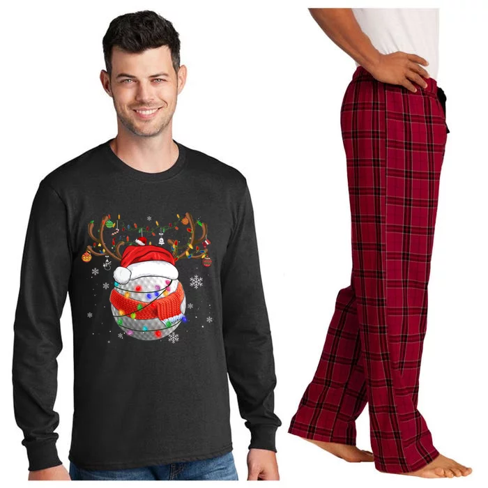 Christmas Golf Ball Santa Hat Funny Xmas Pajama Matching Cool Gift Long Sleeve Pajama Set