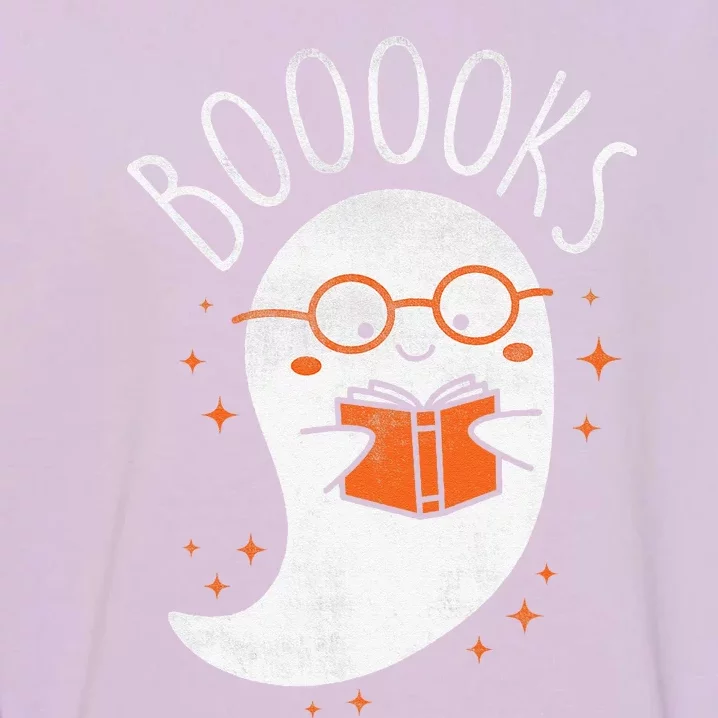 Cute Ghost Book Reading Halloween Teacher Top Garment-Dyed Sweatshirt