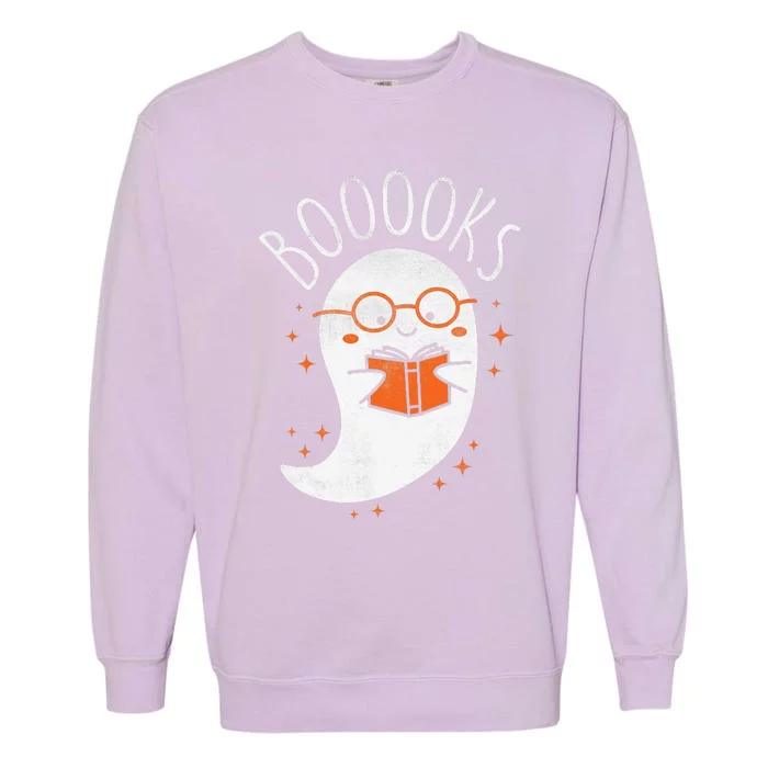 Cute Ghost Book Reading Halloween Teacher Top Garment-Dyed Sweatshirt