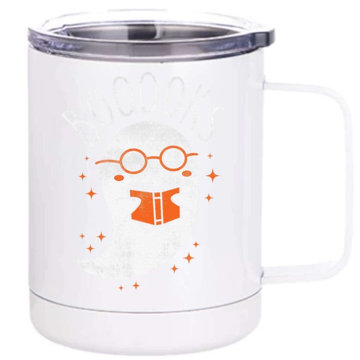 Cute Ghost Book Reading Halloween Teacher Top Front & Back 12oz Stainless Steel Tumbler Cup