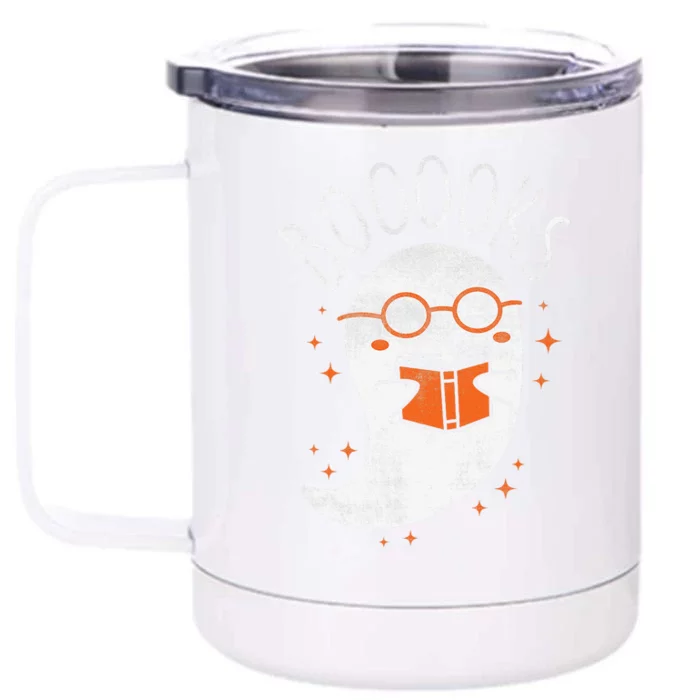 Cute Ghost Book Reading Halloween Teacher Top Front & Back 12oz Stainless Steel Tumbler Cup