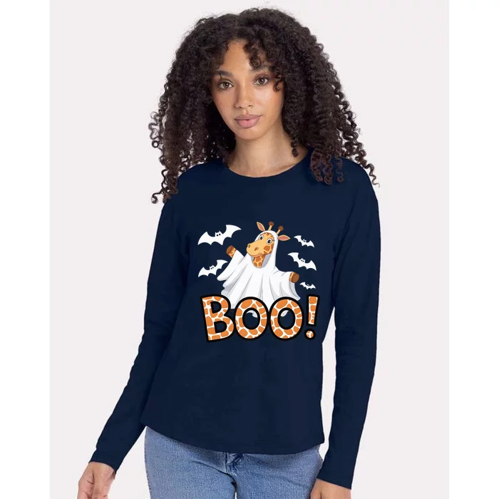 Cute Giraffe Boo Halloween Costume Zoo Lover Happy Halloween Custome Womens Cotton Relaxed Long Sleeve T-Shirt