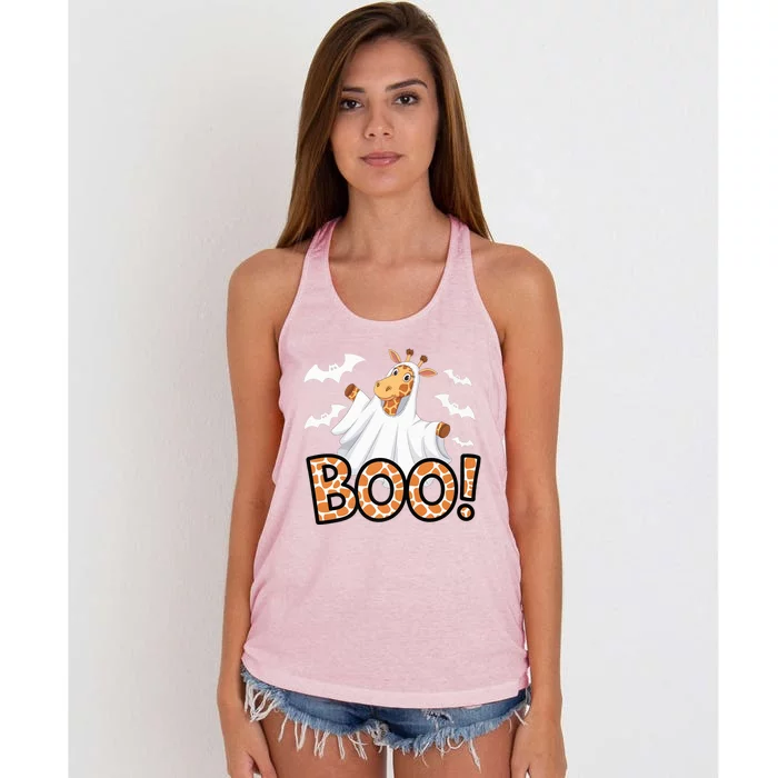 Cute Giraffe Boo Halloween Costume Zoo Lover Happy Halloween Custome Women's Knotted Racerback Tank