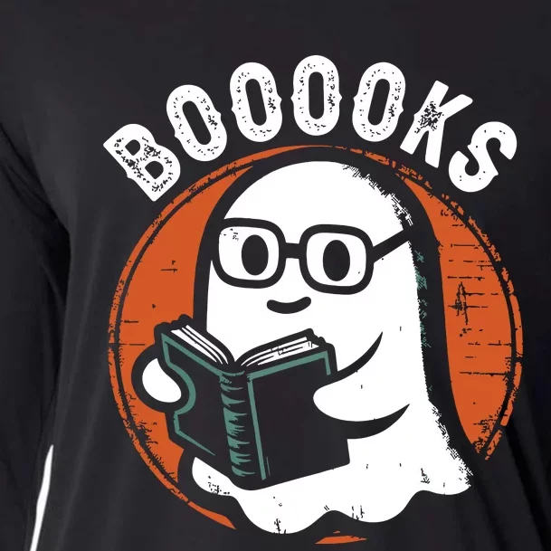 Cute Ghost Book Reading Books Lover Retro Halloween Teacher Cooling Performance Long Sleeve Crew