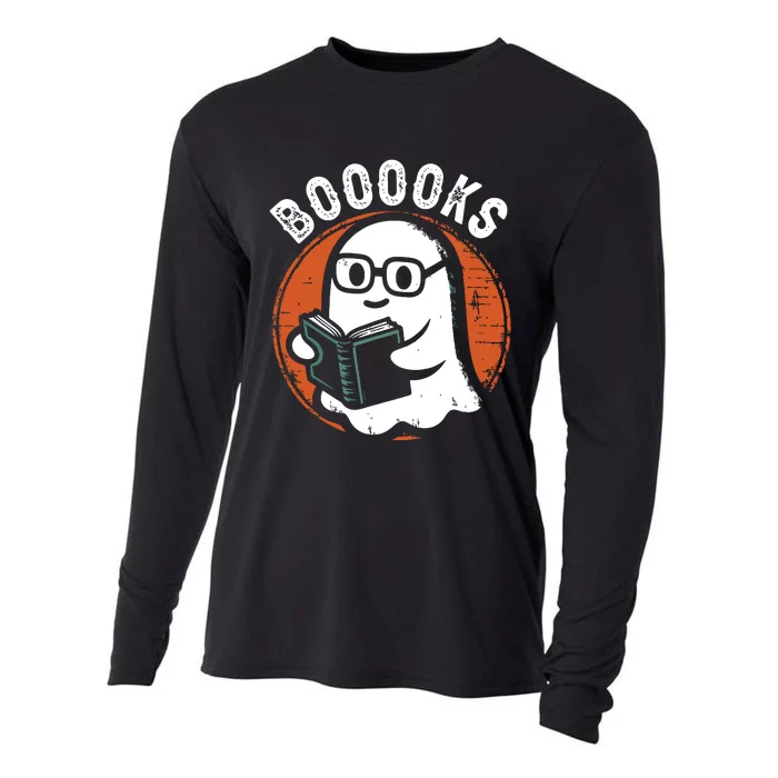 Cute Ghost Book Reading Books Lover Retro Halloween Teacher Cooling Performance Long Sleeve Crew