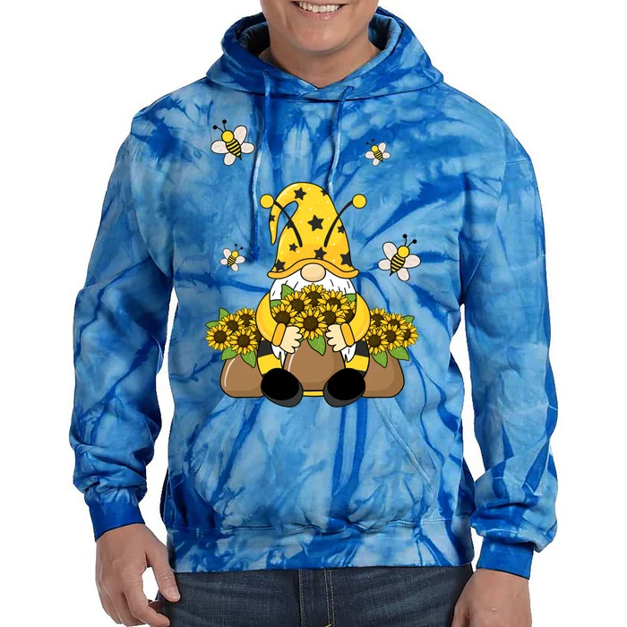 Cute Gnome Bee Summer Gnome Sunflower Basket Gnome Gift Tie Dye Hoodie