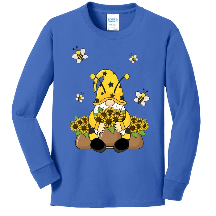 Cute Gnome Bee Summer Gnome Sunflower Basket Gnome Gift Kids Long Sleeve Shirt