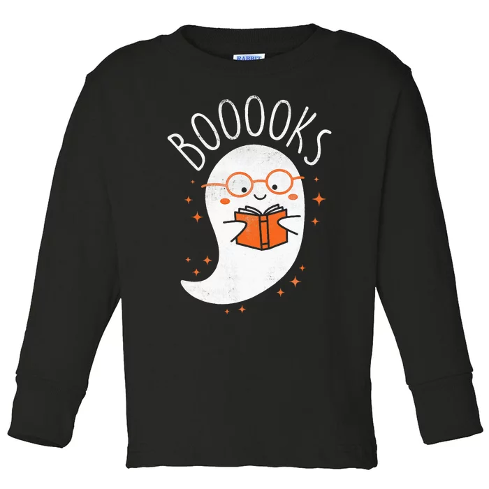 Cute Ghost Book Reading Halloween Teacher Top Toddler Long Sleeve Shirt