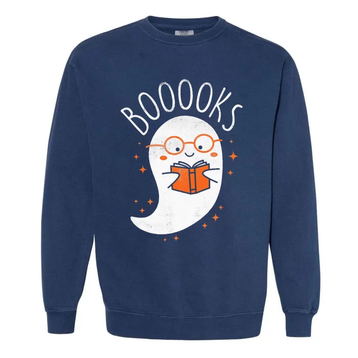 Cute Ghost Book Reading Halloween Teacher Top Garment-Dyed Sweatshirt