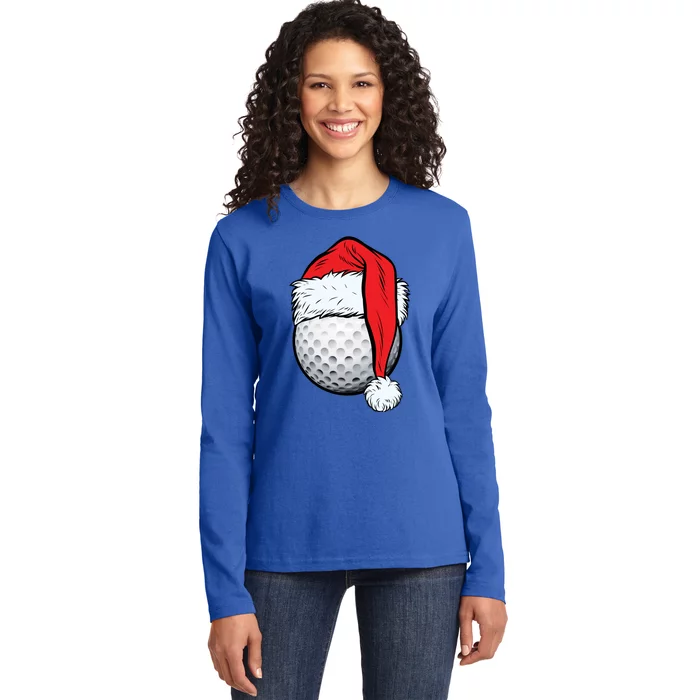 Christmas Golf Ball Santa Hat Xmas Golfing Sports Gift Ladies Long Sleeve Shirt