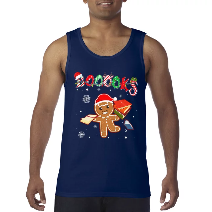 Christmas Gingerbread Books Librarian Reader Reading Teacher Tank Top