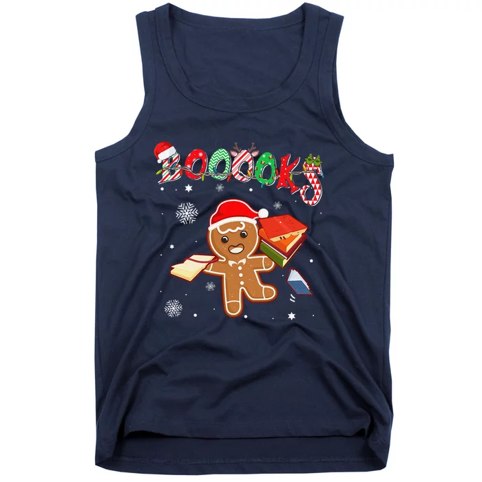 Christmas Gingerbread Books Librarian Reader Reading Teacher Tank Top