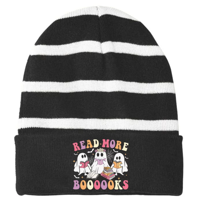 Cute Ghost Book Read More Books Funny Teachers Halloweengift Striped Beanie with Solid Band