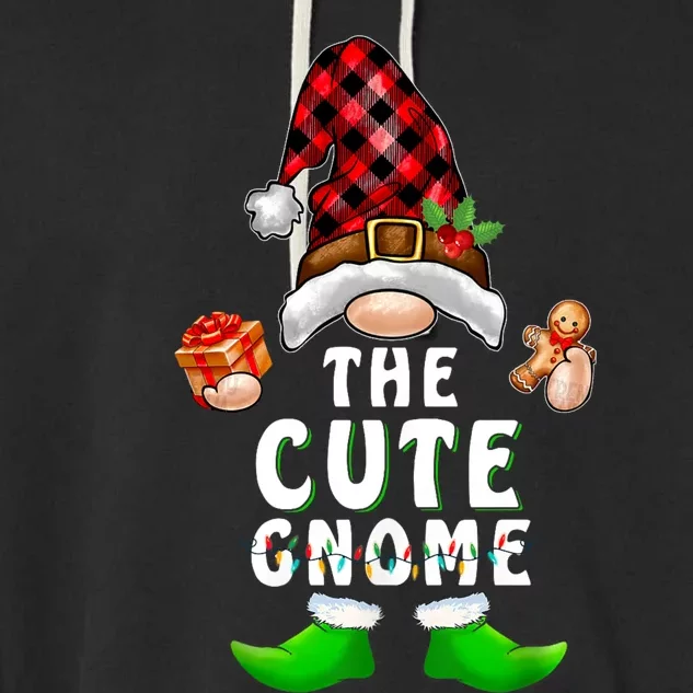 Cute Gnome Buffalo Plaid Matching Family Christmas Pajama Garment-Dyed Fleece Hoodie