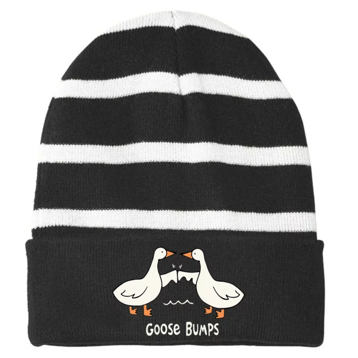 Cute Goose Bumps Funny Animal Pun Lover Striped Beanie with Solid Band