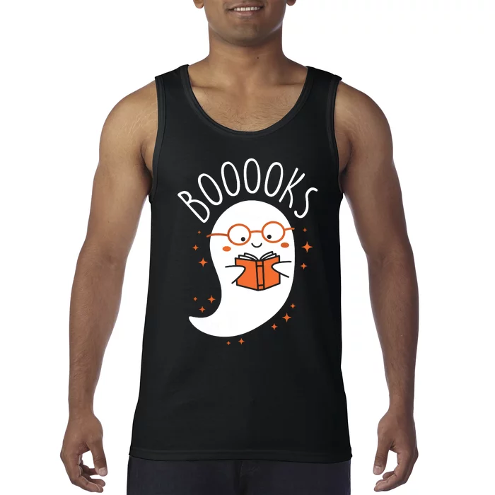 Cute Ghost Book Reading Halloween Teacher Top Long Sleeve Tank Top