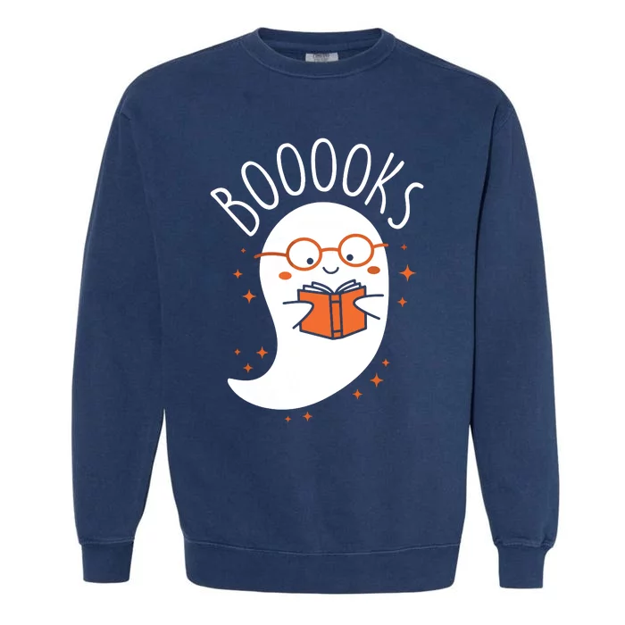 Cute Ghost Book Reading Halloween Teacher Top Long Sleeve Garment-Dyed Sweatshirt