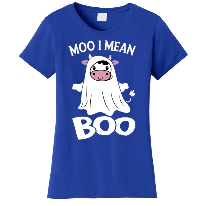 Cute Ghost Cow Moo I Mean Boo Halloween Cow Lover Funny Gift Women's T-Shirt