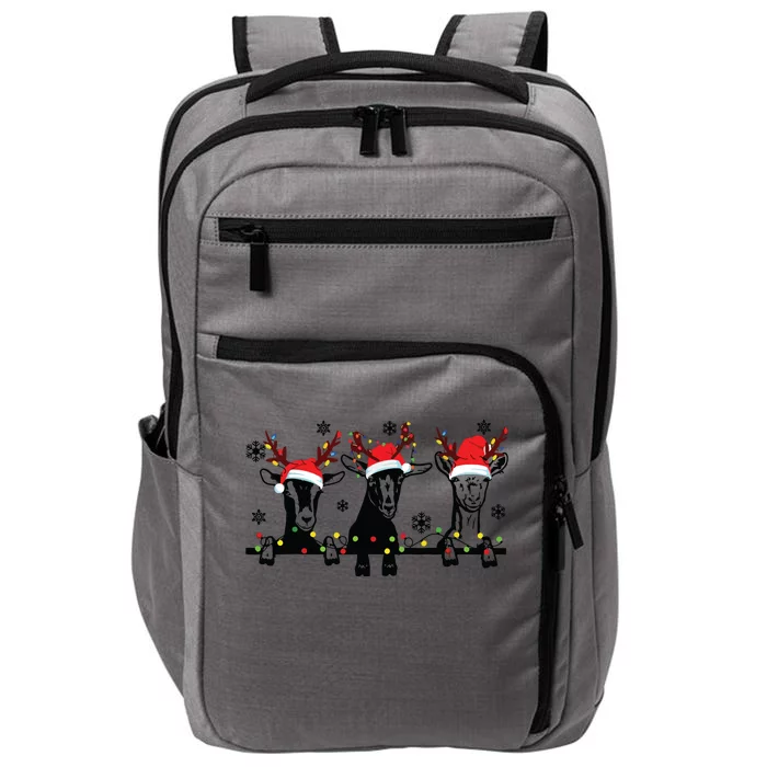 Cute Goats Christmas Lights Funny Farm Animal Christmas Impact Tech Backpack