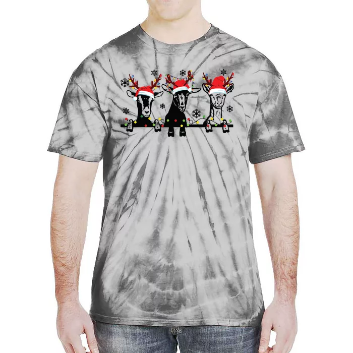 Cute Goats Christmas Lights Funny Farm Animal Christmas Tie-Dye T-Shirt