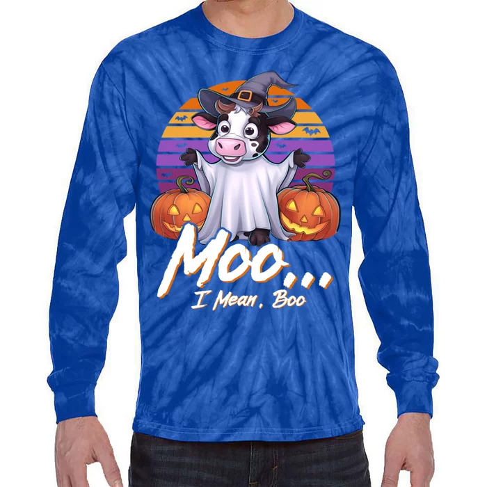 Cute Ghost Cow Moo I Mean Boo Halloween Funny Cow Lover Gift Tie-Dye Long Sleeve Shirt