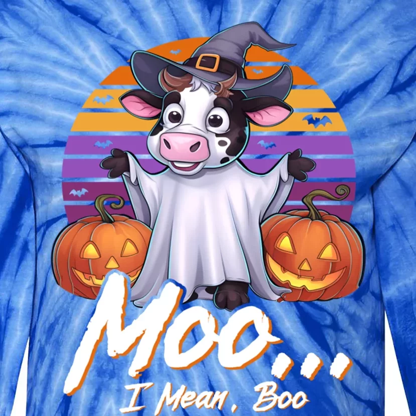 Cute Ghost Cow Moo I Mean Boo Halloween Funny Cow Lover Gift Tie-Dye Long Sleeve Shirt