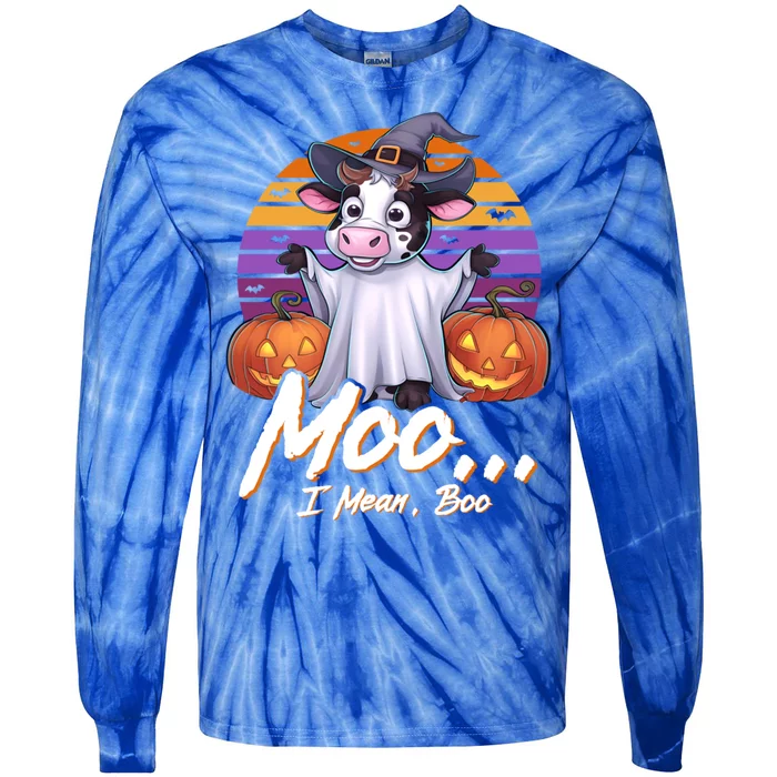 Cute Ghost Cow Moo I Mean Boo Halloween Funny Cow Lover Gift Tie-Dye Long Sleeve Shirt