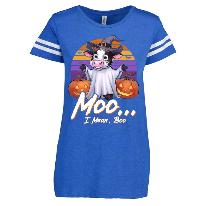 Cute Ghost Cow Moo I Mean Boo Halloween Funny Cow Lover Gift Enza Ladies Jersey Football T-Shirt