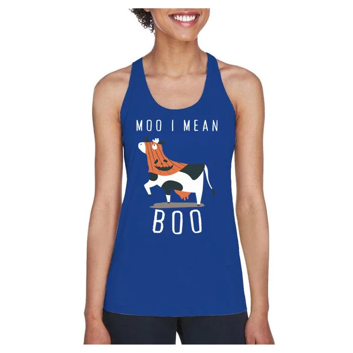 Cute Ghost Cow Moo I Mean Boo Halloween Funny Cow Lover Gift Women's Racerback Tank