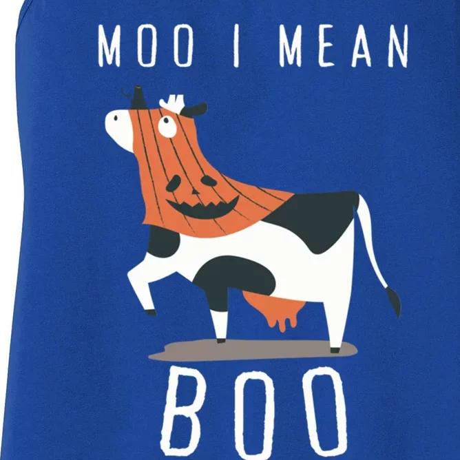 Cute Ghost Cow Moo I Mean Boo Halloween Funny Cow Lover Gift Women's Racerback Tank