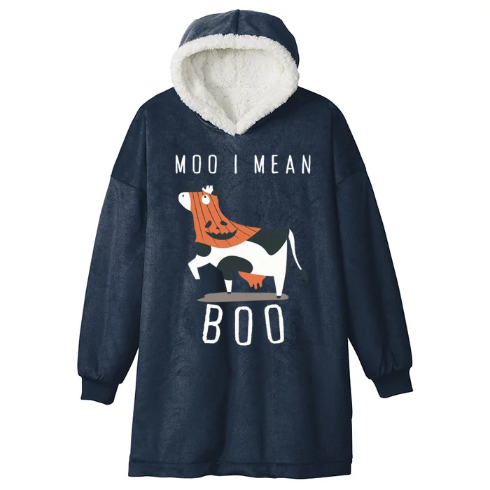 Cute Ghost Cow Moo I Mean Boo Halloween Funny Cow Lover Gift Hooded Wearable Blanket