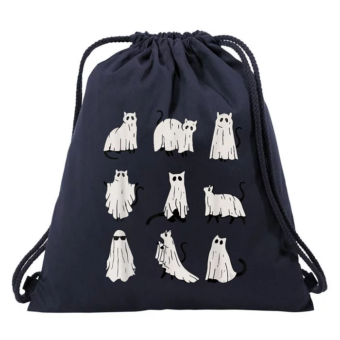 Cute Ghost Cat Funny Halloween Outfit Costumes Drawstring Bag