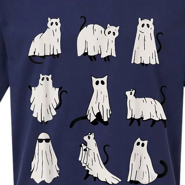 Cute Ghost Cat Funny Halloween Outfit Costumes Sueded Cloud Jersey T-Shirt