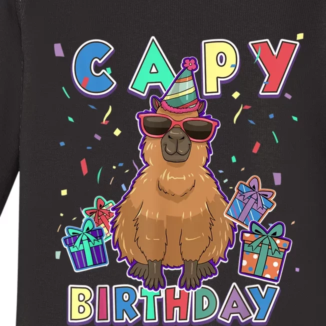 Capybara Gifts, Capy Birthday, Happy Birthday Capybara Baby Long Sleeve Bodysuit