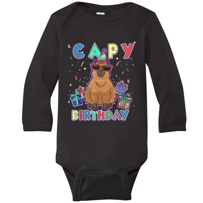 Capybara Gifts, Capy Birthday, Happy Birthday Capybara Baby Long Sleeve Bodysuit