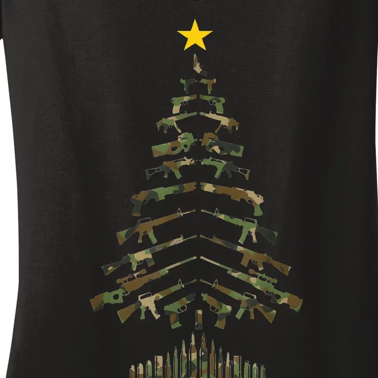 Camo Guns Christmas Tree 2nd Amendment Pro Gun Women's V-Neck T-Shirt