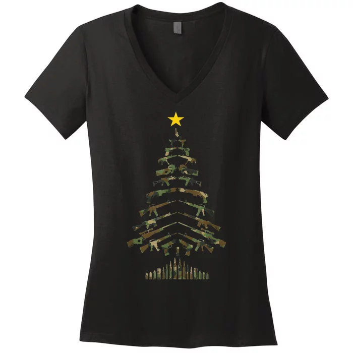 Camo Guns Christmas Tree 2nd Amendment Pro Gun Women's V-Neck T-Shirt