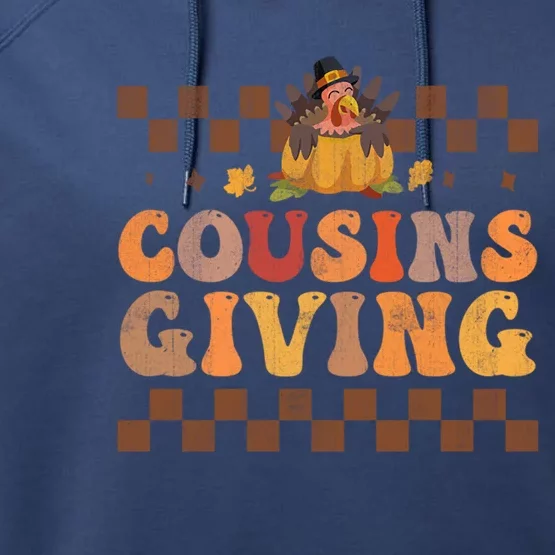 Cousins Giving Cute Turkey Cousin Crew Thanksgiving Family Gift Performance Fleece Hoodie