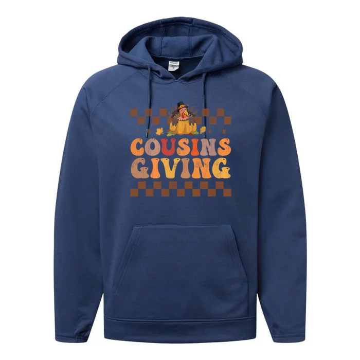 Cousins Giving Cute Turkey Cousin Crew Thanksgiving Family Gift Performance Fleece Hoodie