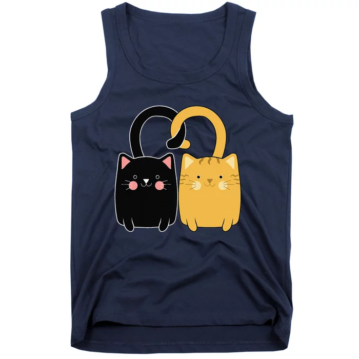 Cute Ginger Cat Black Kitten Love Valentines Day Funny Tank Top