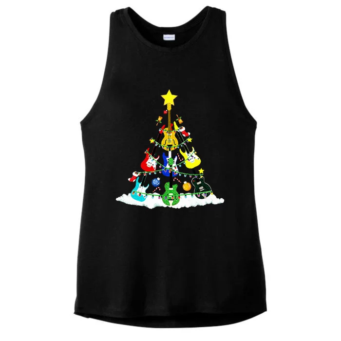 Cute Guitar Christmas Tree Music Stocking Stuffer Ladies Tri-Blend Wicking Tank