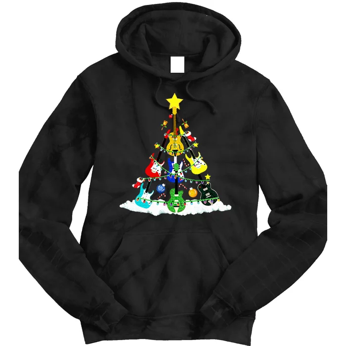 Cute Guitar Christmas Tree Music Stocking Stuffer Tie Dye Hoodie