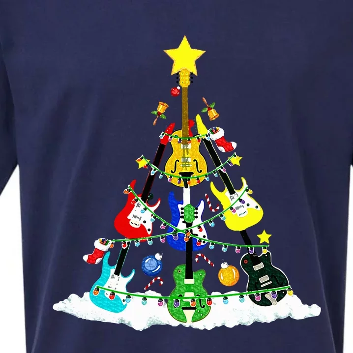 Cute Guitar Christmas Tree Music Stocking Stuffer Sueded Cloud Jersey T-Shirt