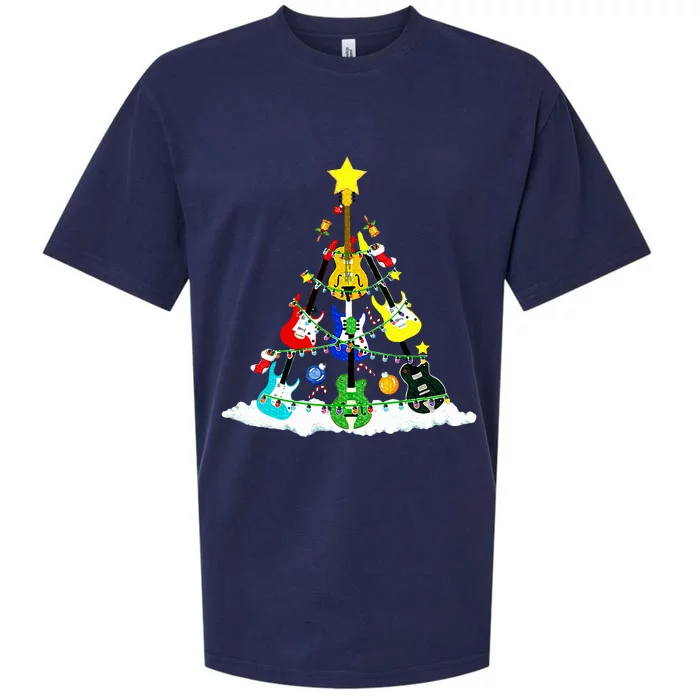 Cute Guitar Christmas Tree Music Stocking Stuffer Sueded Cloud Jersey T-Shirt