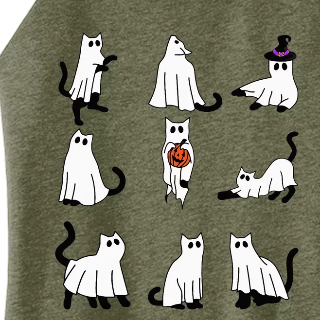 Cute Ghost Cat Funny Halloween Outfit Costumes Black Cat Women’s Perfect Tri Rocker Tank