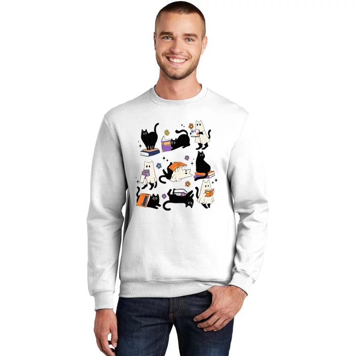 Cute Ghost Cat Reading Books Lover Bookish Halloween Spooky Sweatshirt